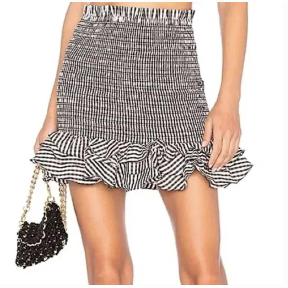 BRAND NEW Revolve x Petersyn Smocked Mini Skirt Barrett Sandbar Black Tan